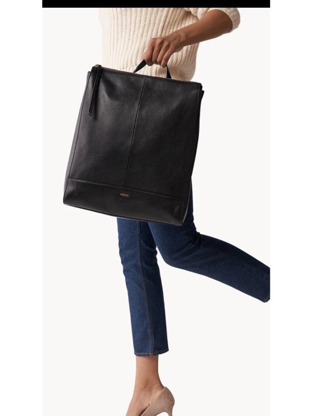 Fossil Elina Convertible Backpack Black Pebbled Leather Bag Adjustable Straps